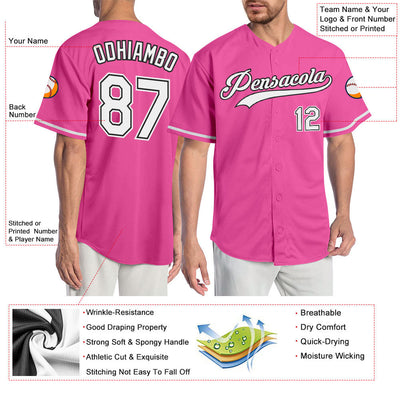 Custom Pink White-Black Authentic Baseball Jersey - Owls Matrix LTD