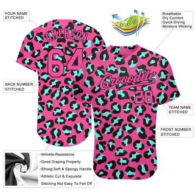 Custom Pink Pink-Black 3D Pattern Design Leopard Authentic Baseball Jersey - Owls Matrix LTD