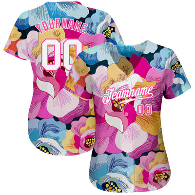 Custom Pink White-Pink 3D Pattern Design Flowers Authentic Baseball Jersey - Owls Matrix LTD