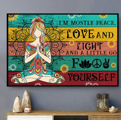 Yoga Love Peace I'm Mostly Peace - Horizontal Poster - Owls Matrix LTD