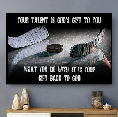 Hockey Your Talent Is God's Gift To You Dark Style - Horizontal Poster - Owls Matrix LTD
