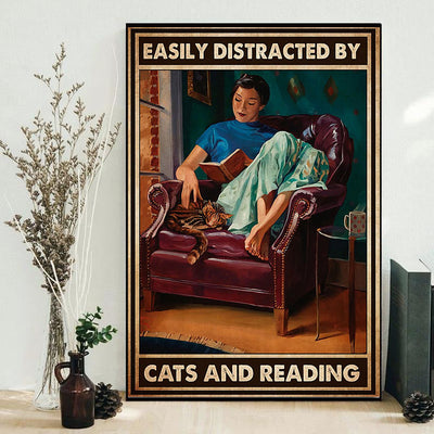 Book Easily Distracted By Cats And Reading - Vertical Poster - Owls Matrix LTD