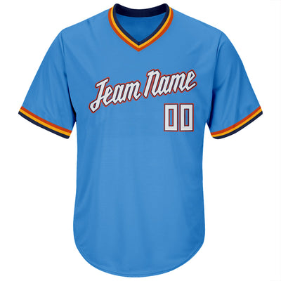 Custom Powder Blue White-Orange Authentic Throwback Rib-Knit Baseball Jersey Shirt - Owls Matrix LTD