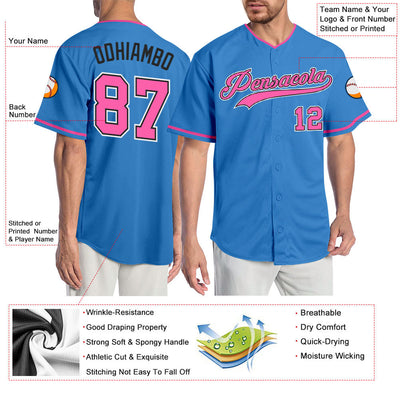 Custom Powder Blue Pink-Black Authentic Baseball Jersey - Owls Matrix LTD