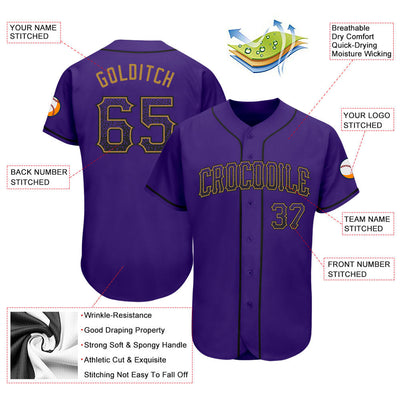 Custom Purple Purple-Old Gold Authentic Drift Fashion Baseball Jersey - Owls Matrix LTD