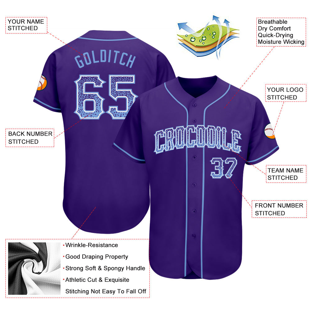 Custom Purple Light Blue-White Authentic Drift Fashion Baseball Jersey - Owls Matrix LTD