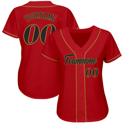 Custom Red Black-Old Gold Authentic Baseball Jersey - Owls Matrix LTD