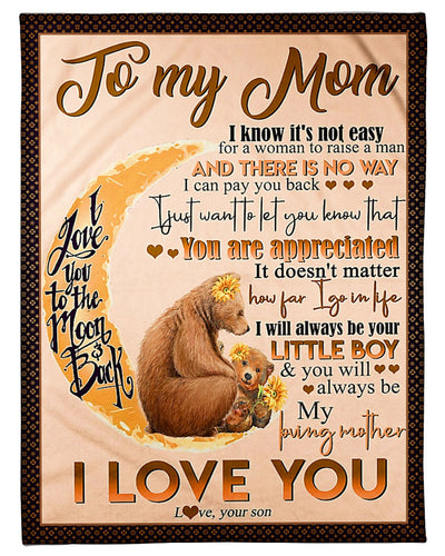 50" x 60" Bear My Loving Mother From Son - Flannel Blanket - Owls Matrix LTD