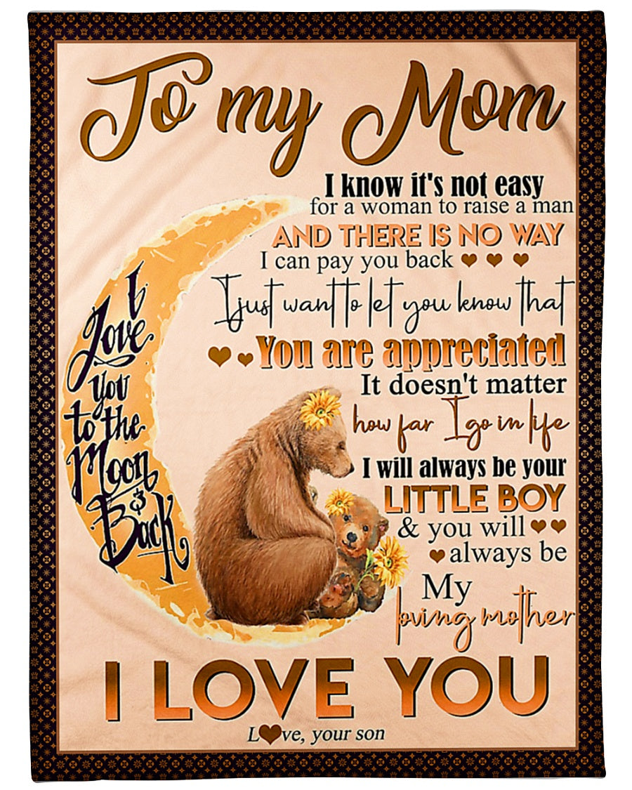 Bear My Loving Mother From Son - Flannel Blanket - Owls Matrix LTD