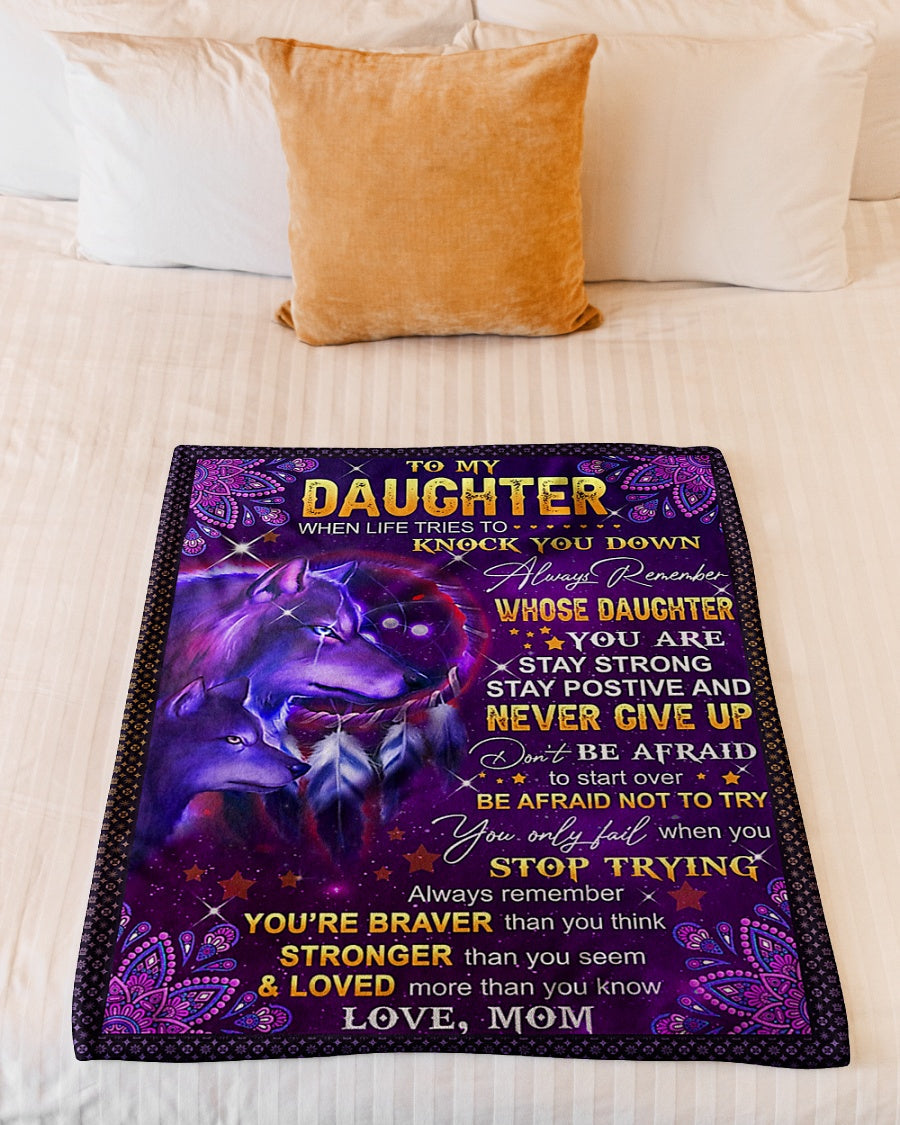 Wolf Never Give Up Lovely Gift For Daughter From Mom - Flannel Blanket - Owls Matrix LTD