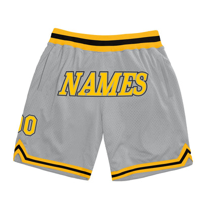 Custom Silver Gray Gold-Black Authentic Throwback Basketball Shorts