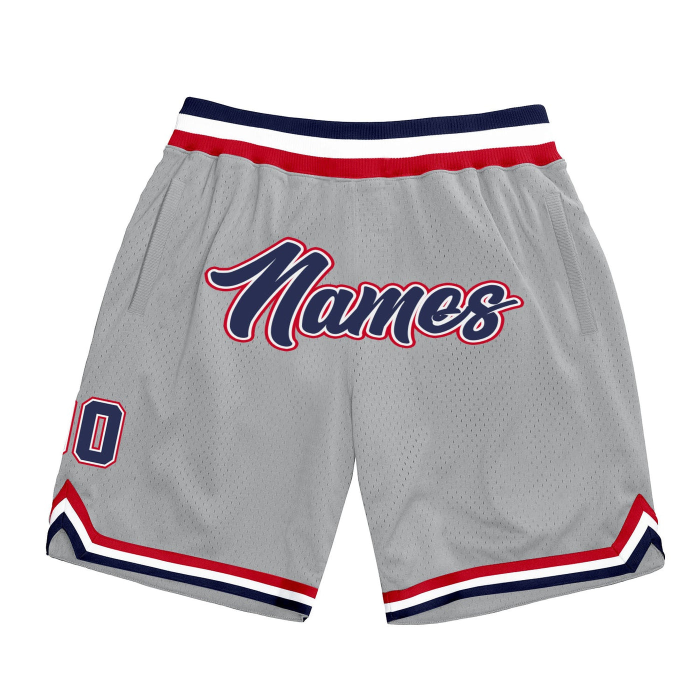 Custom Silver Gray Navy-Red Authentic Throwback Basketball Shorts