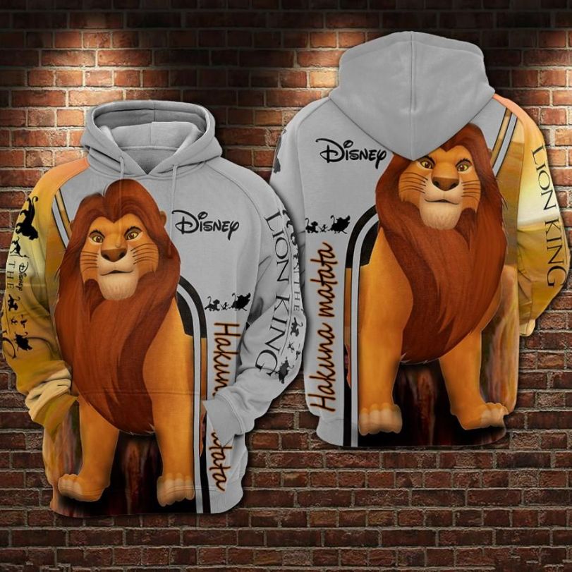 Simba Lion King Disney Hakuna Matata Over Print 3d Zip Hoodie