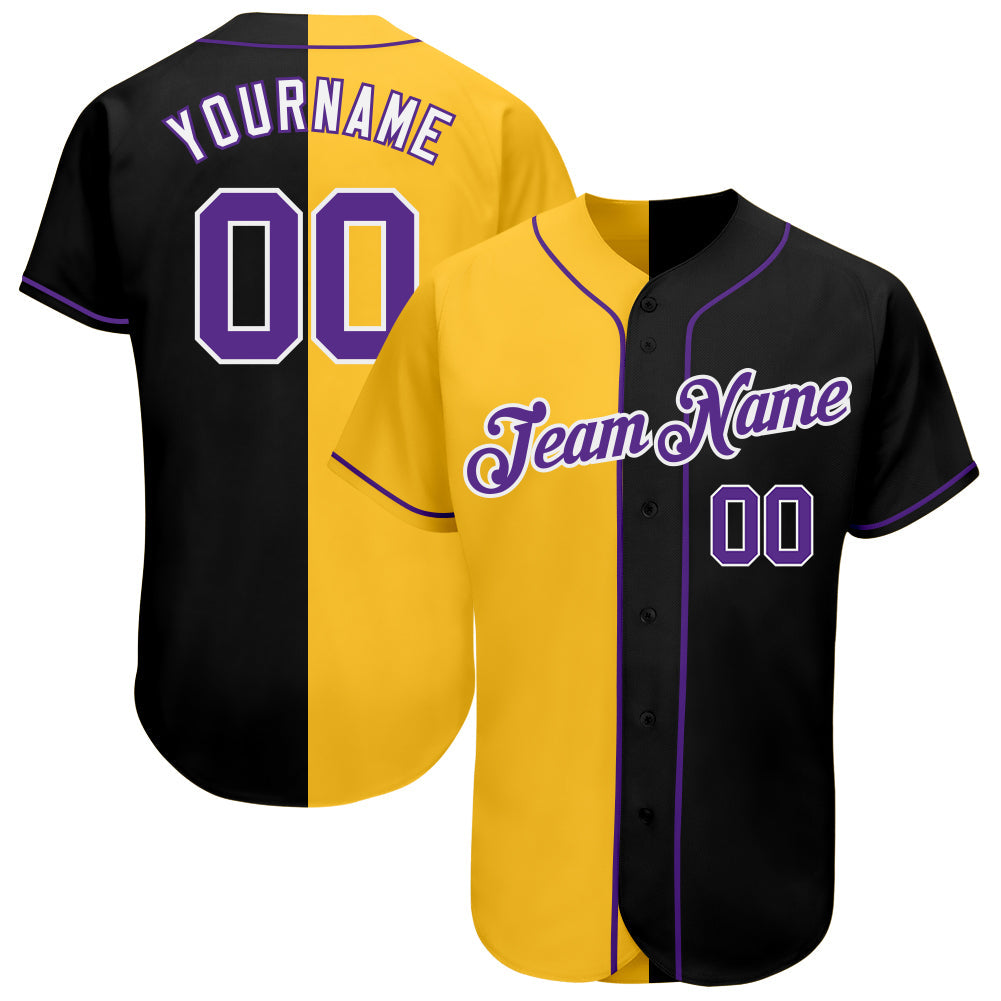 Custom Black Purple-Gold Authentic Split Fashion Baseball Jersey - Owls Matrix LTD