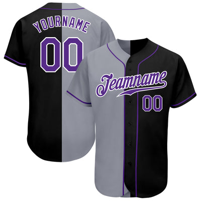 Custom Black Purple-Gray Authentic Split Fashion Baseball Jersey - Owls Matrix LTD