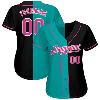 Custom Black Pink-Aqua Authentic Split Fashion Baseball Jersey - Owls Matrix LTD