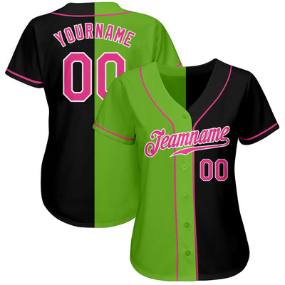 Custom Black Pink-Neon Green Authentic Split Fashion Baseball Jersey - Owls Matrix LTD