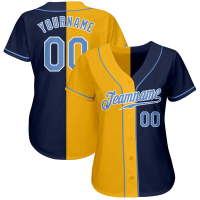 Custom Navy Light Blue-Gold Authentic Split Fashion Baseball Jersey