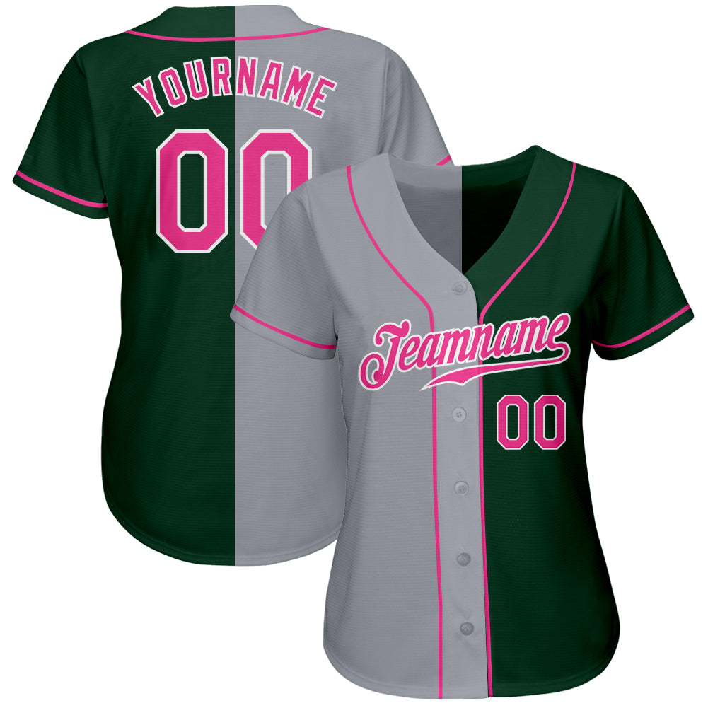 Custom Green Pink-Gray Authentic Split Fashion Baseball Jersey - Owls Matrix LTD