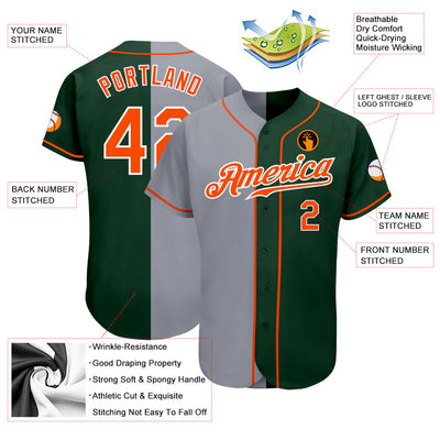 Custom Green Orange-Gray Authentic Split Fashion Baseball Jersey - Owls Matrix LTD