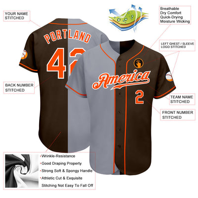 Custom Brown Orange-Gray Authentic Split Fashion Baseball Jersey - Owls Matrix LTD