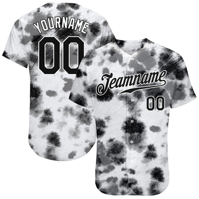 Custom Tie Dye Black-White 3D Steel Authentic Baseball Jersey - Owls Matrix LTD