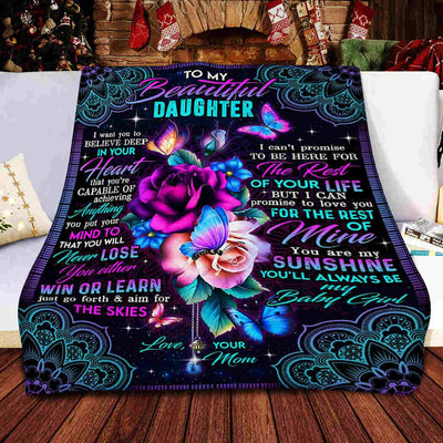 Flower Butterfly To My Beautiful Daughter - Flannel Blanket - Owls Matrix LTD