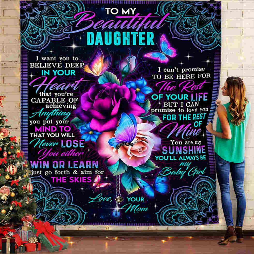Flower Butterfly To My Beautiful Daughter - Flannel Blanket - Owls Matrix LTD