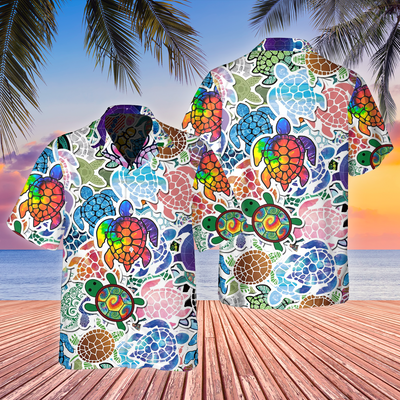 Turtle Color Mix Love Peace - Hawaiian Shirt - Owls Matrix LTD