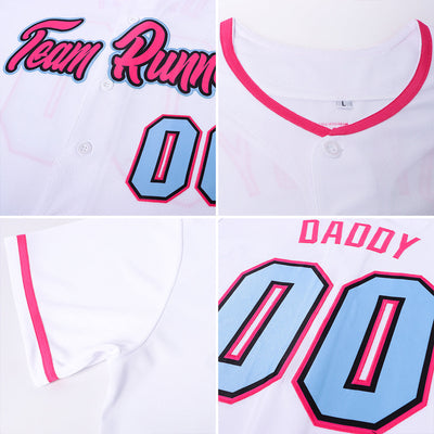 Custom White Light Blue-Pink Authentic Baseball Jersey - Owls Matrix LTD