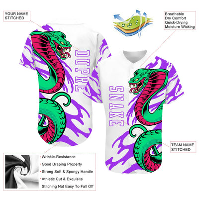 Custom White White-Purple 3D Snake Authentic Baseball Jersey - Owls Matrix LTD