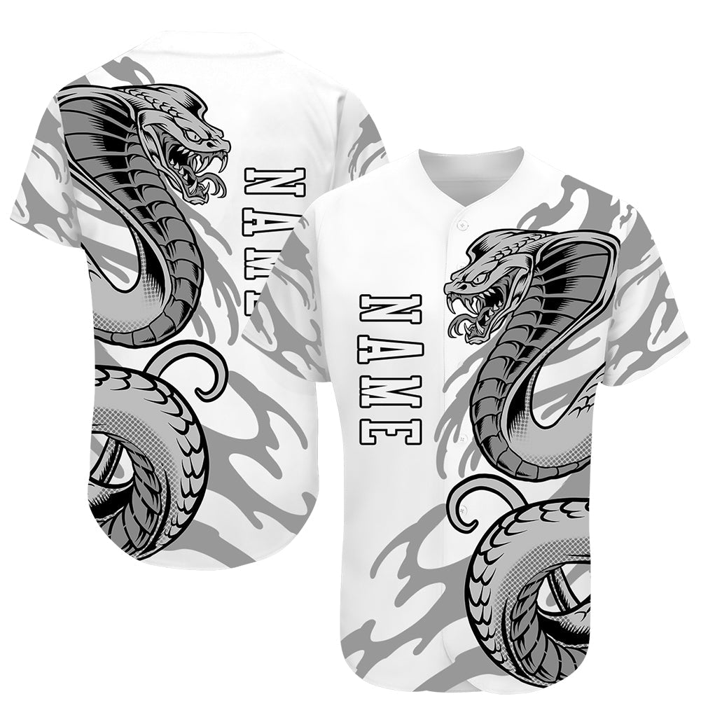 Custom White White-Black 3D Snake Authentic Baseball Jersey - Owls Matrix LTD