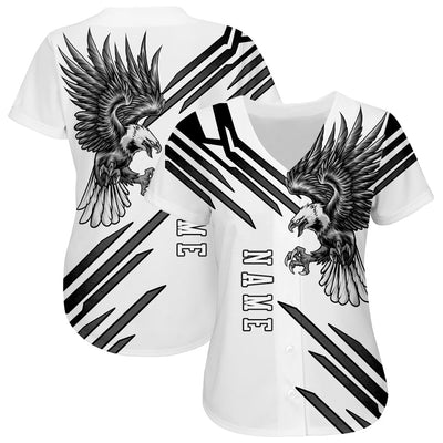 Custom White White-Black 3D Eagle Authentic Baseball Jersey - Owls Matrix LTD