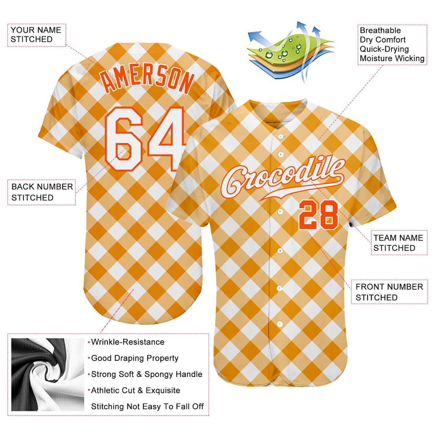 Custom White White-Orange 3D Pattern Design Orange Plaid Authentic Baseball Jersey - Owls Matrix LTD