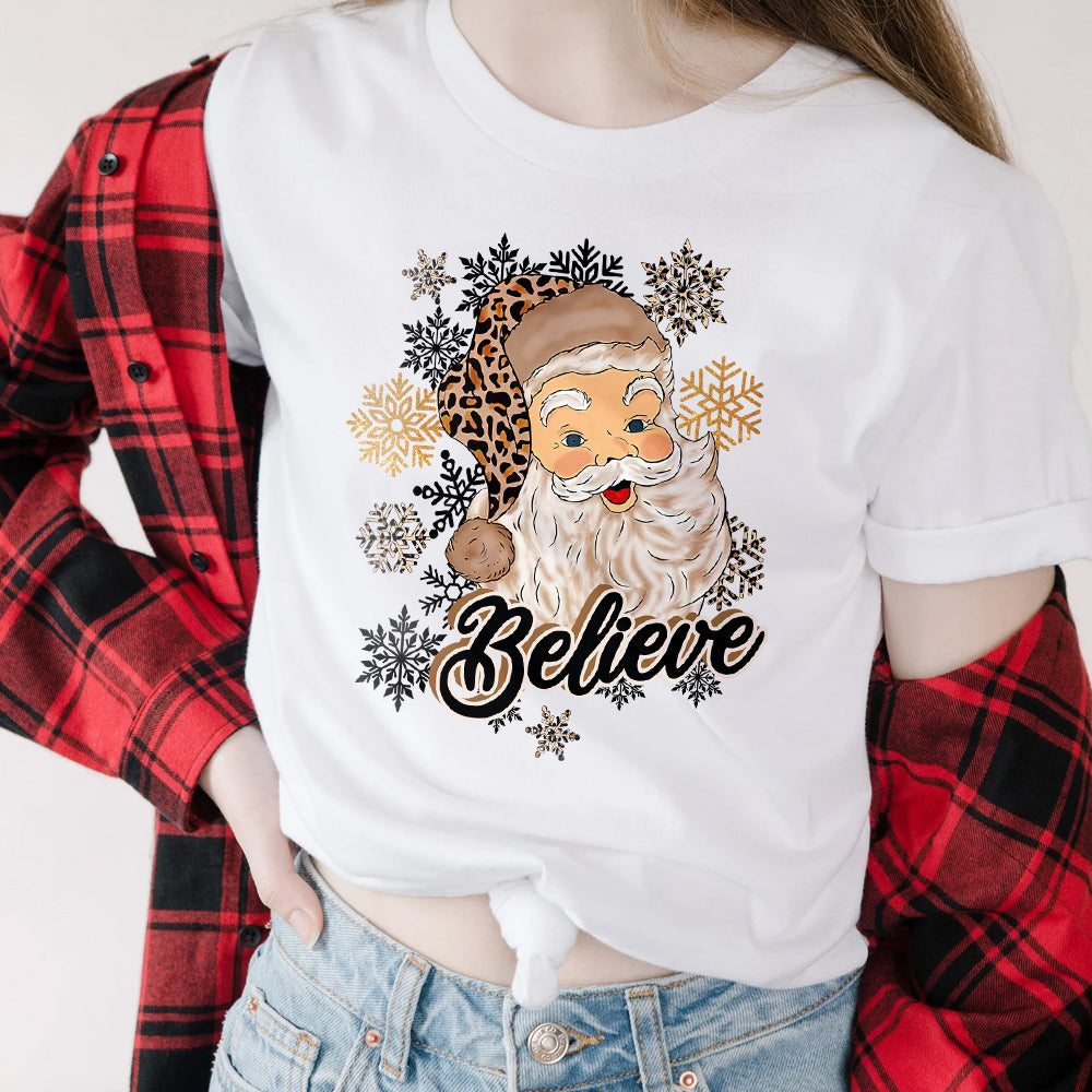 Xmas Cheetah Snowflake Santa Believe HALZ1711024Z Light Classic T Shirt