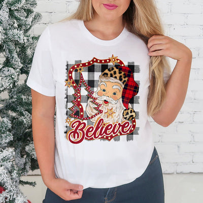 Xmas Red Tartan Christmas Tree Santa Believe HALZ1811032Z Light Classic T Shirt